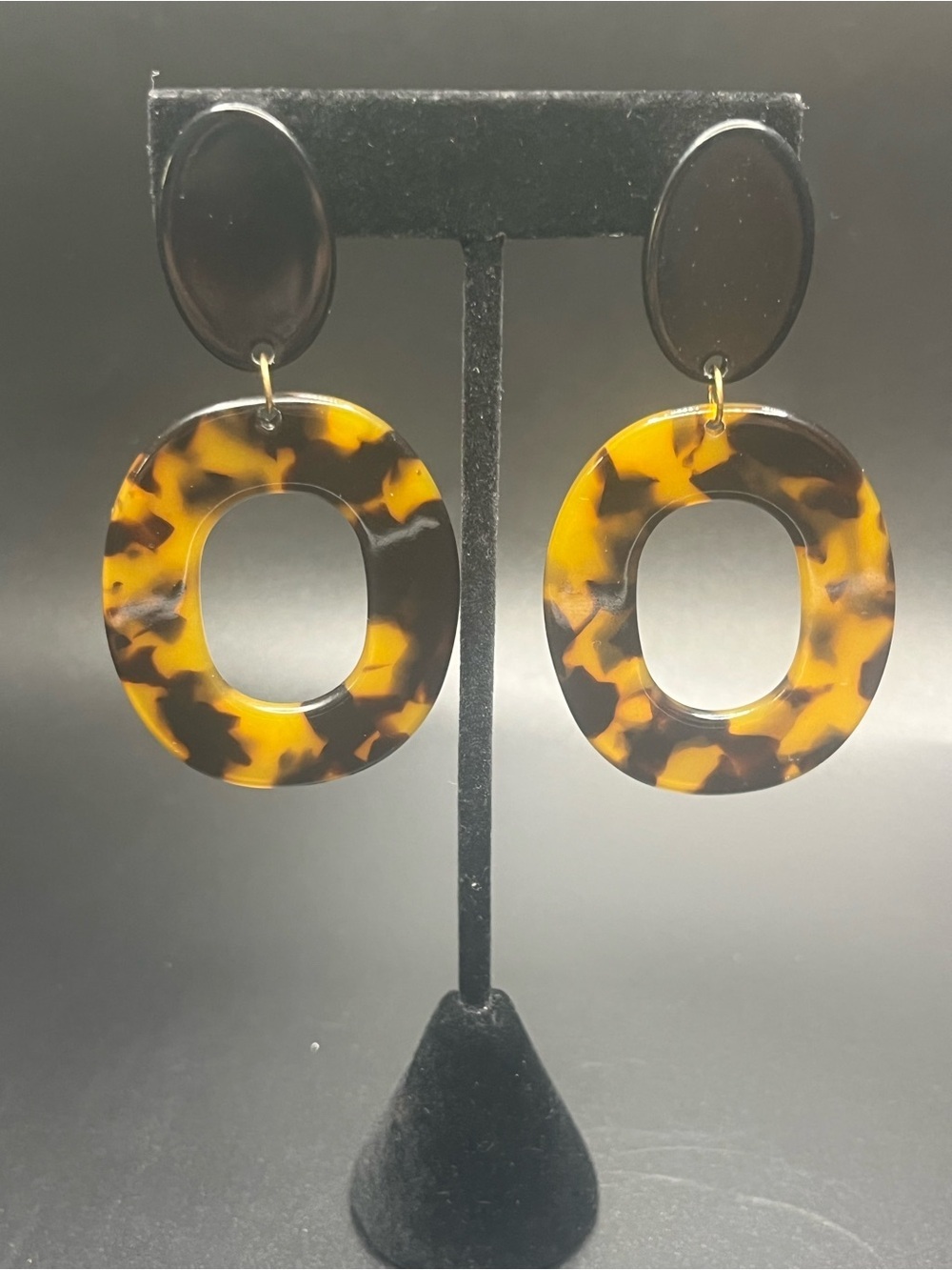 Tortoiseshell Resin Oval Drop Earrings - Women Jewelry